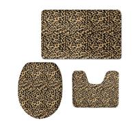 Bath Mat Black Brown Print Non Slip Bathroom Door Mat 3 Pieces Doormat Water Absorbent U-Shape Toilet Bathmat Machine Washable Rug Bath Matt Bathroom Rug 45x75cm