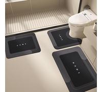 Bath Mat Black Grey Absorbent Diatomite Bathroom Mat Non Slip Washable Quick Dry Toilet Mat Pedestal Bathroom Rug U Shaped Toilet Rug (40x50cm)