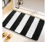 Bath Mat Black White Stripe Bathroom Mat Rug Soft Microfiber Non Slip Floor Mats Water Absorbent Bath mats for Bathroom Carpet Machine Washable Doormat Bathmats 40x60cm