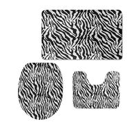 Bath Mat Black Zebra Stripes Non Slip Bathroom Door Mat 3 Pieces Doormat Water Absorbent Floor Mats U-Shape Toilet Bathmat Machine Washable Rug Bath Matt Bathroom Rug 50x80cm