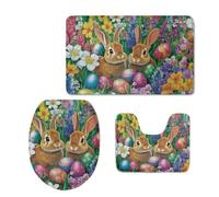 Bath Mat Brown Rabbit Green Non Slip Bathroom Door Mat 3 Pieces Doormat Water Absorbent U-Shape Toilet Bathmat Machine Washable Rug Bath Matt Bathroom Rug 45x75cm