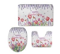 Bath Mat Butterfly White Purple Non Slip Bathroom Door Mat 3 Pieces Doormat Water Absorbent U-Shape Toilet Bathmat Machine Washable Rug Bath Matt Bathroom Rug 50x80cm