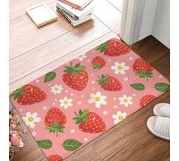 Bath Mat Cute Strawberrys Flower Absorbent Welcome Mat Non Slip Bedroom Carpet For Living Room Laundry Bathroom 60X40Cm
