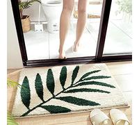 Bath Mat Dark Green Leaves Beige Bathroom Mat Soft Microfiber Bath Mats Non Slip Bath Matt Ultra Water Absorbent Bathmat Door Mat Machine Washable Bathroom Rug 40x60cm