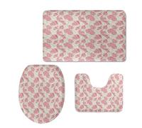 Bath Mat Elegant Pink Print Non Slip Bathroom Door Mat 3 Pieces Doormat Water Absorbent U-Shape Toilet Bathmat Machine Washable Rug Bath Matt Bathroom Rug 50x80cm
