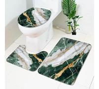 Bath Mat Emerald Green Gold Bathroom Door Mat Indoor 3 Pieces Doormat Non Slip Water Absorbent U-Shape Toilet Bathmats Machine Washable Rugs Living Room Bathroom Bath Matt 50x80cm