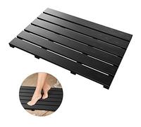Bath Mat for Bathroom Luxury Shower - Non-Slip Bamboo Wooden Waterproof Floor Mat for Indoor or Outdoor Use (Black)