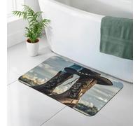 Bath Mat for Bathroom Quick Dry Super Absorbent Bath Rug Diatomaceous Earth Bath Mat Cowboy Black Hat Western Boots Bathroom Rugs Non-Slip Doormat Area Rugs for Bedroom Floor Bathtub Shower Rug