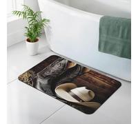 Bath Mat for Bathroom Quick Dry Super Absorbent Bath Rug Diatomaceous Earth Bath Mat Cowboy Black Hat Western Boots Bathroom Rugs Non-Slip Doormat Area Rugs for Bedroom Floor Bathtub Shower Rug