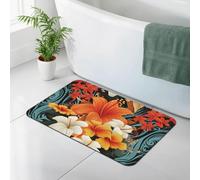 Bath Mat for Bathroom Quick Dry Super Absorbent Bath Rug Diatomaceous Earth Bath Mat Flowers and Hawaiian tribal patterns Bathroom Rugs Non-Slip Doormat Area Rugs for Bedroom Floor Bathtub Shower Rug