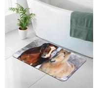 Bath Mat for Bathroom Quick Dry Super Absorbent Bath Rug Diatomaceous Earth Bath Mat Two horses standing in the snow Bathroom Rugs Non-Slip Doormat Area Rugs for Bedroom Floor Bathtub Shower Rug