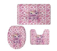 Bath Mat Girl Pink Animal Non Slip Bathroom Door Mat 3 Pieces Doormat Water Absorbent U-Shape Toilet Bathmat Machine Washable Rug Bath Matt Bathroom Rug 50x80cm