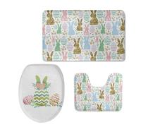 Bath Mat Golden Rabbit Green Non Slip Bathroom Door Mat 3 Pieces Doormat Water Absorbent U-Shape Toilet Bathmat Machine Washable Rug Bath Matt Bathroom Rug 45x75cm