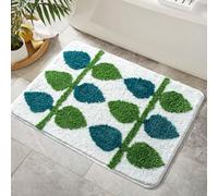 Bath Mat Green Leaves Blue Bathroom Mat Rug Soft Microfiber Non Slip Floor Mats Water Absorbent Bath mats for Bathroom Carpet Machine Washable Doormat Bathmats 40x60cm