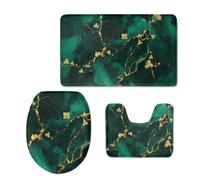 Bath Mat Marble Green Flower Non Slip Bathroom Door Mat 3 Pieces Doormat Water Absorbent U-Shape Toilet Bathmat Machine Washable Rug Bath Matt Bathroom Rug 50x80cm
