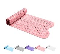 Bath Mat Non Slip Anti Mould 100x40cm - Extra Large Shower Mats with Suction Cups and Drain Holes, Rubber Bathtub Mat for Bathroom, Machine Washable (Solid Pink)