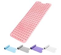 Bath Mat Non Slip Anti Mould 100x40cm - Extra Large Shower Mats with Suction Cups and Drain Holes, Rubber Bathtub Mat for Bathroom, Machine Washable (Clear Pink)