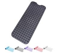 Bath Mat Non Slip Anti Mould 100x40cm - Extra Large Shower Mats with Suction Cups and Drain Holes, Rubber Bathtub Mat for Bathroom, Machine Washable (Clear Black)