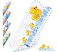 Bath Mat Non Slip Cute Yellow Duck - 100x40cm Extra Long Kids Bath Mat Anti Mould, Machine Washable Toddler Shower Mat with Suction Cups for Secure Grip, Easy Clean & Fast Drying