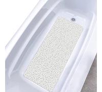 Bath Mat Non-Slip Shower Mat, 40 x 100 cm, Soft Comfort Safety Bath Mat with Drainage Holes, PVC Loofah Massage Shower Mats for Bathtubs, Quick Drying (White)