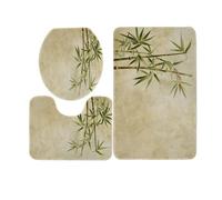 Bath Mat Olive Green Bamboo Non Slip Bathroom Mat 3 Pieces Doormat Water Absorbent Floor Mats U-Shape Toilet Door Mats Indoor Machine Washable Bathmats Doormat 45x75cm