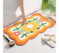 Bath Mat Orange Flower Green Bathroom Mat Soft Microfiber Bath Mats for Bathroom Non Slip Floor Mat Ultra Water Absorbent Bathroom Rug Machine Washable Bathmat Door Mat 40x60cm