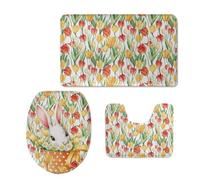 Bath Mat Orange Red Green Non Slip Bathroom Door Mat 3 Pieces Doormat Water Absorbent U-Shape Toilet Bathmat Machine Washable Rug Bath Matt Bathroom Rug 45x75cm