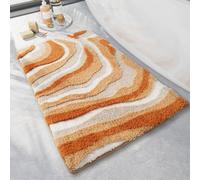 Bath Mat Orange Striped White Bathroom Mat rug Soft Microfiber Non Slip Bath Mats for Bathroom Floor Water Absorbent Bathmat Machine Washable Bath Matt Carpet 40x60cm