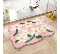 Bath Mat Pink Flower White Bathroom Mat Rug Soft Microfiber Non Slip Floor Mats Water Absorbent Bath mats for Bathroom Carpet Machine Washable Doormat Bathmats 50x80cm
