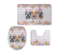 Bath Mat Purple Dog Yellow Non Slip Bathroom Door Mat 3 Pieces Doormat Water Absorbent U-Shape Toilet Bathmat Machine Washable Rug Bath Matt Bathroom Rug 45x75cm