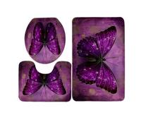 Bath Mat Purple Golden Insects Non Slip Bathroom Mat 3 Pieces Doormat Water Absorbent Floor Mats U-Shape Toilet Door Mats Indoor Machine Washable Bathmats Doormat 45x75cm