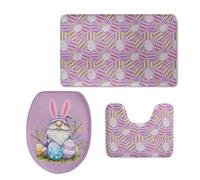 Bath Mat Purple Lemon Yellow Non Slip Bathroom Door Mat 3 Pieces Doormat Water Absorbent U-Shape Toilet Bathmat Machine Washable Rug Bath Matt Bathroom Rug 45x75cm
