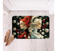 Bath Mat Red And White Rose 40X60Cm Mat Decorative Non Slip Mats For Indoor Bedroom Pets