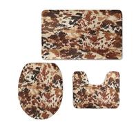 Bath Mat Retro Brown Beige Non Slip Bathroom Door Mat 3 Pieces Doormat Water Absorbent U-Shape Toilet Bathmat Machine Washable Rug Bath Matt Bathroom Rug 45x75cm