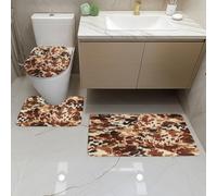Bath Mat Retro Orange Brown Bath and Toilet Mat Set Non Slip Washable Memory Foam Absorbent Bathroom Floor Mats Toilet Seat Cover 3 Piece Bathroom Rug 50x80 cm