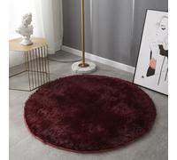 Bath Mat Round, Ultra Soft Shaggy Plush Microfiber Bathroom Floor Bathtub-Side Circle Bath Rug, Water Absorption Machine-Washable Bedroom Hallway Foot Mats (Dark Red,40x40cm)