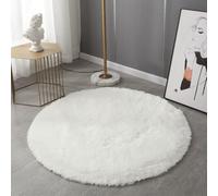 Bath Mat Round, Ultra Soft Shaggy Plush Microfiber Bathroom Floor Bathtub-Side Circle Bath Rug, Water Absorption Machine-Washable Bedroom Hallway Foot Mats (White,40x40cm)