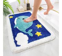 Bath Mat Royal Blue Dolphin Star Bathroom Mat Soft Microfiber Bath Mats for Bathroom Non Slip Floor Mat Ultra Water Absorbent Bathroom Rug Machine Washable Bathmat Door Mat 40x60cm