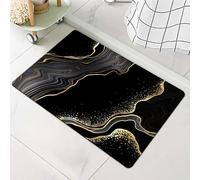 Bath Mat Rug-Gold Black Marble Pattern Rubber Non Slip Quick Dry Super Absorbent Thin Bathroom Rugs Fit Under Door Washable Bathroom Floor Mats-Shower Rug for in Front of Bathtub,Shower Room,Sink
