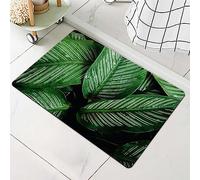 Bath Mat Rug-Green Plant Leaves Pattern Rubber Non Slip Quick Dry Super Absorbent Thin Bathroom Rugs Fit Under Door Washable Bathroom Floor Mats-Shower Rug for in Front of Bathtub,Shower Room,Sink