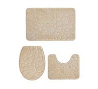 Bath Mat Set 1 Set of Solid Color Simple Bathroom Floor Mat Stone Pattern, Comfortable and Soft, Three-piece(Khaki color)