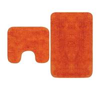Bath Mat Set 2 Pieces 100% Cotton Non-Slip Absorbent Washable Orange with Bath Mat 63 x 93 cm and Pedestal Mat 44 x 52 cm for Bathroom, Shower, Tub, Sauna, Guest Room