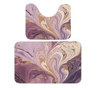 Bath Mat Set 2 Pieces Coral Velvet Bath Rug Non Slip Absorbent Microfiber Bathroom Rugs Quick Dry U-Shaped Toilet Rug Purple and Gold Marble Bathmat Washable Soft Carpet