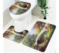Bath Mat Set 3 Piece Arch and Flowerbed Park Non Slip Bathroom Rugs with U Shaped Toilet Rug and Toilet Lid Cover green Washable Bathroom Mat Set for Bathroom, Laundry Room, Kitchen and Entryway