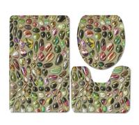 Bath Mat Set 3 Piece Green Brown Stone Non Slip Mat for Bathroom Washable Bath Carpet Memory Foam Bathroom Rug Toilet Lid Cover U-shaped Toilet Mats Set 50x80 cm
