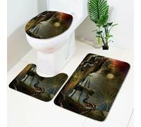 Bath Mat Set 3 Piece Green Spider Web Non Slip Mat for Bathroom Washable Bath Carpet Memory Foam Bathroom Rug Toilet Lid Cover U-shaped Toilet Mats Set 45x75 cm