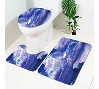 Bath Mat Set 3 Piece Moon Purple Clouds Non Slip Mat for Bathroom Washable Bath Carpet Memory Foam Bathroom Rug Toilet Lid Cover U-shaped Toilet Mats Set 50x80 cm