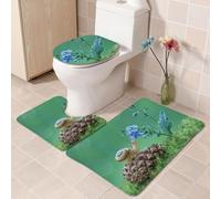 Bath Mat Set 3 Piece Snail Green Leaves Non Slip Mat for Bathroom Washable Bath Carpet Memory Foam Bathroom Rug Toilet Lid Cover U-shaped Toilet Mats Set 50x80 cm