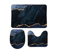 Bath Mat Set 3 Pieces Navy Blue Gold Marble Sets Bath Rugs Breathable Toilet Rugs Set Soft Door Mat For Room