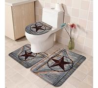 Bath Mat Set 3 Pieces Western Stars Farm Texas Barn, Retro Wooden Door Toilet Rugs Set Absorbent Door Mat Breathable Sets Bath Rugs For Kitchen Shower Floor